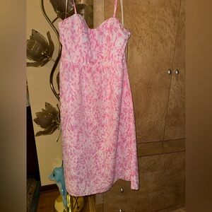 NWT Lilly Pulitzer Allarie 8 Midi Dress Rousseau Pink White Eyelet Tulip Tango